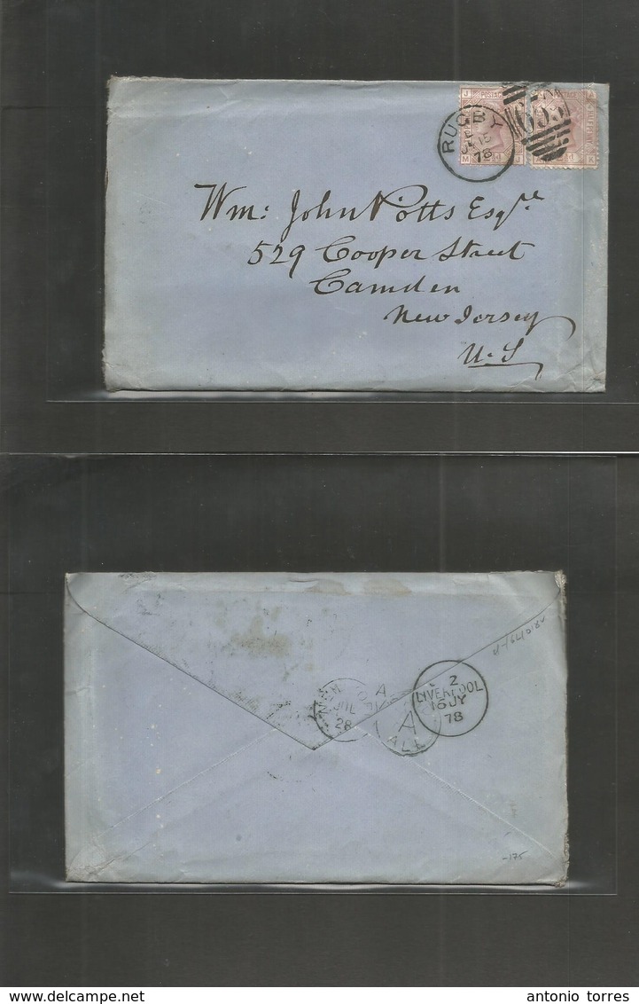 Great Britain. 1878 (July 15) Rugby - USA, Camden, NJ. Via Liverpool - NYC. Fkd Env With Contains 2 1/2 Lilac On White ( - ...-1840 Prephilately