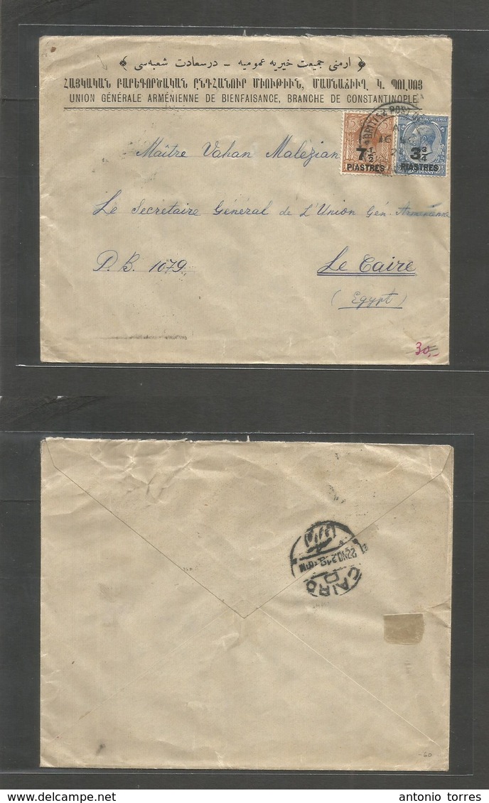 Grb - British Levant. 1921 (16 Nov) Constantinople - Cairo, Egypt (22 Nov) Armenian Business Trilingual Printed Multifkd - ...-1840 Prephilately