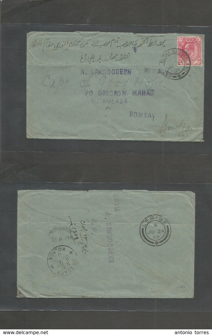 Bc - Basutoland. 1909 (Ju 24) Buthe - Bombay, India (27 July) 1d Fkd Bilingual Arab Envelope. Via Leribe. Fine And Desir - Andere & Zonder Classificatie