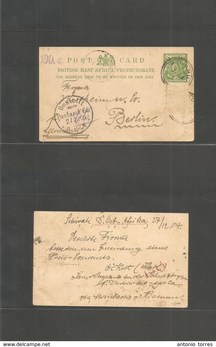 Bc - East Africa. 1904 (27 Dec) Schirali, German East Africa - Germany, Berlin (2 Febr 1905) Early BEA 1/2a Green Stat C - Other & Unclassified