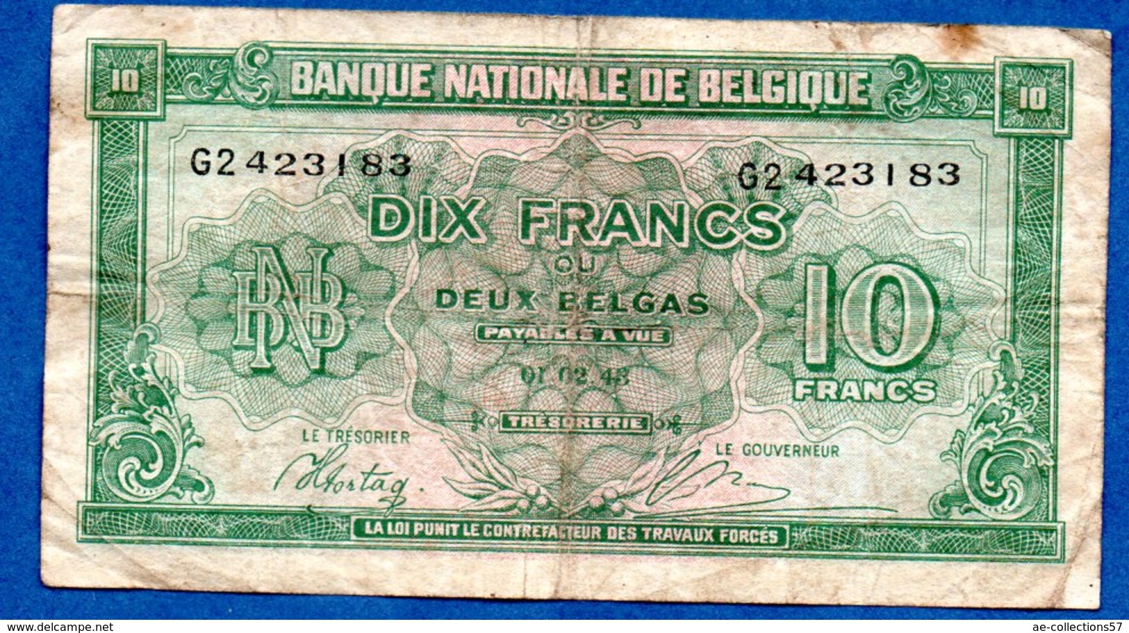 Belgique  -  10 Francs 01/2/1943  - état  TB - 10 Francs-2 Belgas