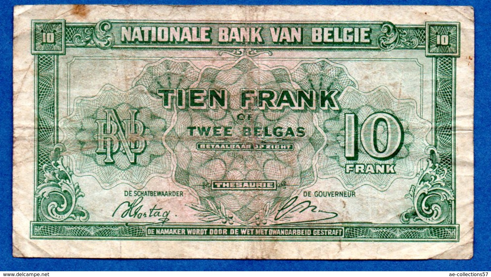 Belgique  -  10 Francs 01/2/1943  - état  TB - 10 Francs-2 Belgas