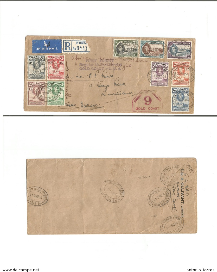 Bc - Gold Coast. 1941 (22 Dec) Kumasi - Scotland. Registered Air Multifkd Envelope On First African - American Airlink.  - Sonstige & Ohne Zuordnung