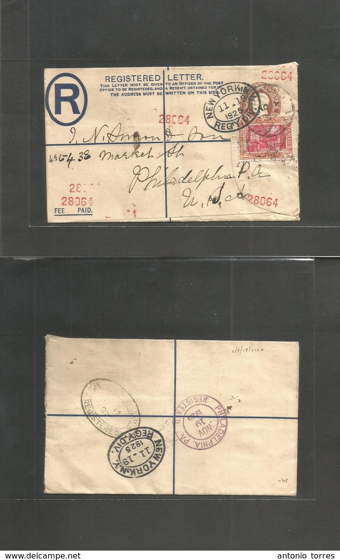 Bc - Jamaica. 1925 (Nov 11) Milford - USA, Pha (19 Nov) Registered + Adtl Fkd Brown Stationery Envelope. Transited. Fine - Sonstige & Ohne Zuordnung
