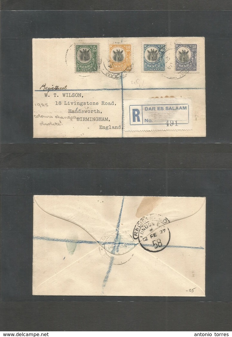 Bc - Kenya. 1927 (Jan) Kutt. Dar Es Salaam - UK, Birmingham (12 Febr) Registered Multifkd Env. Fine. - Sonstige & Ohne Zuordnung