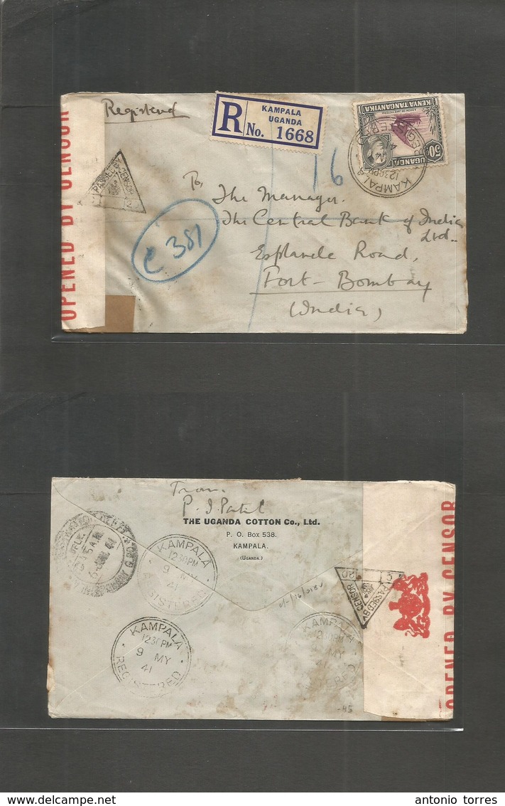 Bc - Kenya. 1941 (9 May) Kampala - India, Fort Bombay. (6 June) Registered 50c Fkd Envelope Censured. - Sonstige & Ohne Zuordnung