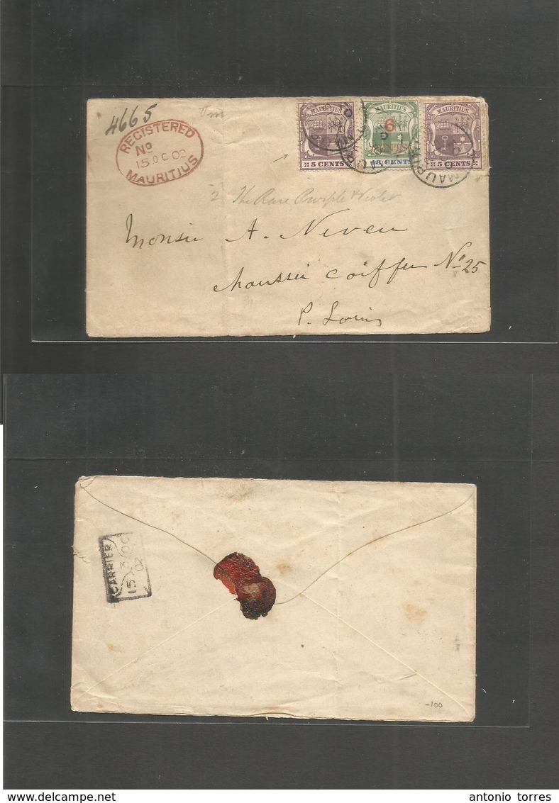 Bc - Mauritius. 1902 (15 Oct) GPO - P. Louis. Local Registered Multifkd Env Incl Better 5c Intense Lilac, Cds + Oval Red - Andere & Zonder Classificatie