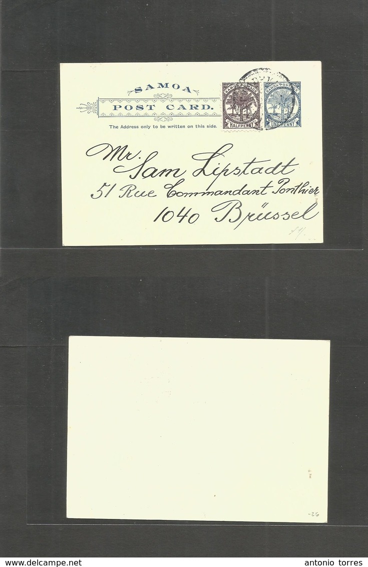 Bc - Samoa. C. 1898 1d Blue Stat Card + 1/2d Lilac Adtl On Cancelled Fkd Usage To Belgium, Brussels. Fine. Opportunity. - Other & Unclassified