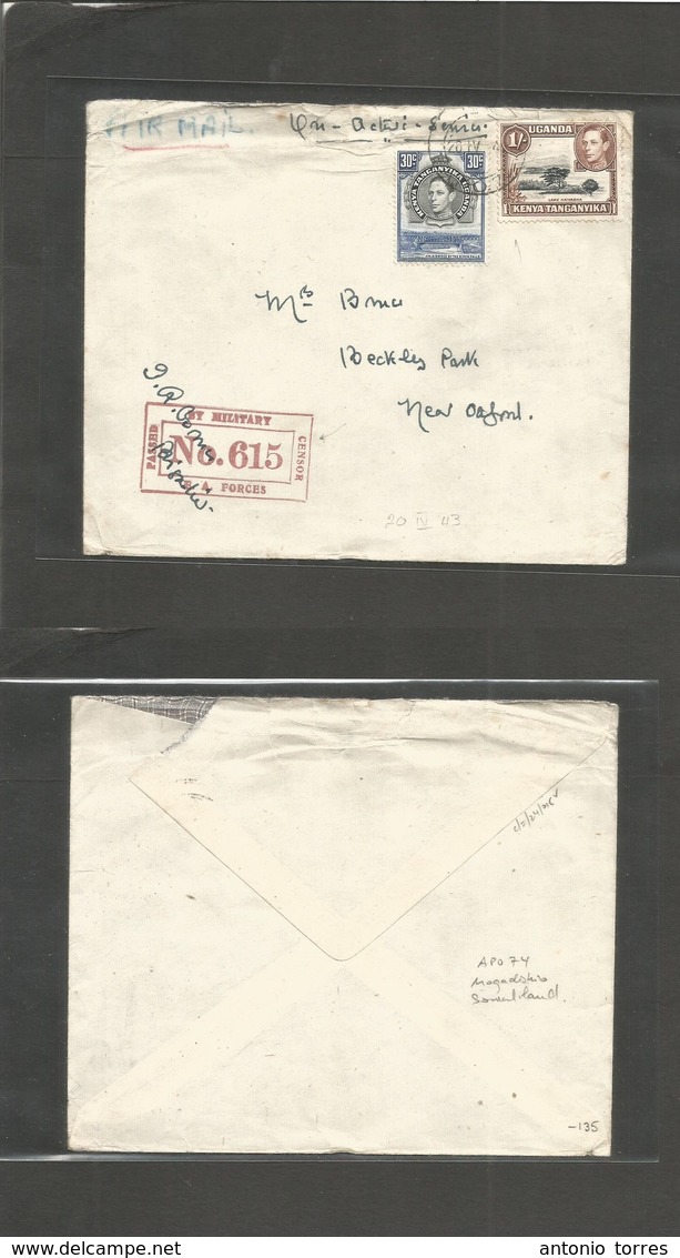 Bc - Somaliland. 1943 (20 April) Apo 74. OAS. Air Fkd Envelope To UK, New Oxford. Censored. Corresponds To Mogadishio. - Andere & Zonder Classificatie