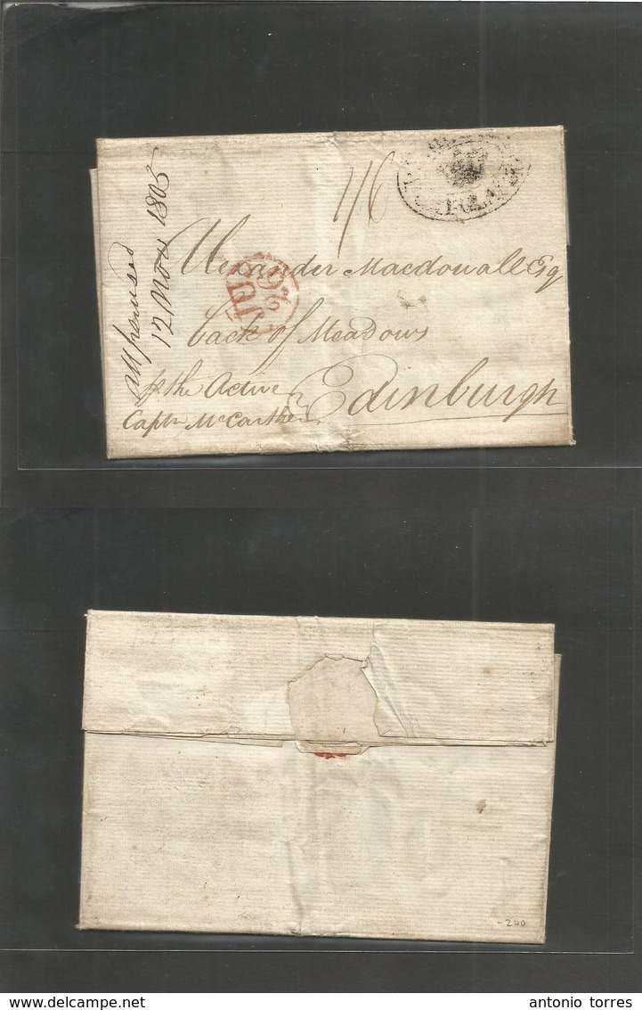 Bc - St. Vincent. 1800 (23 April) St. Vincent - Edinburgh, Scotland (Ju 26) EL Full Contains, Oval Cronned Ship Letter / - Other & Unclassified