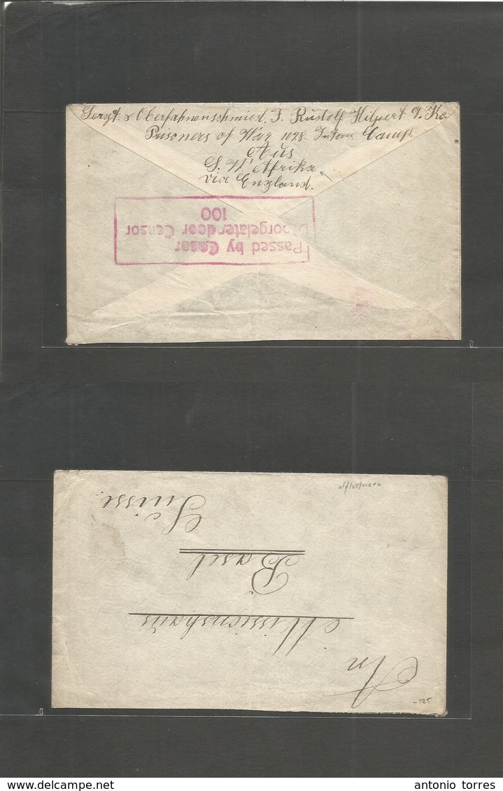 Bc - Swa. C. 1916 POW German Internee. Free Fkd Env + Censor Cachet. Addressed To Mission Haus In Switzerland, Basel. Fi - Andere & Zonder Classificatie