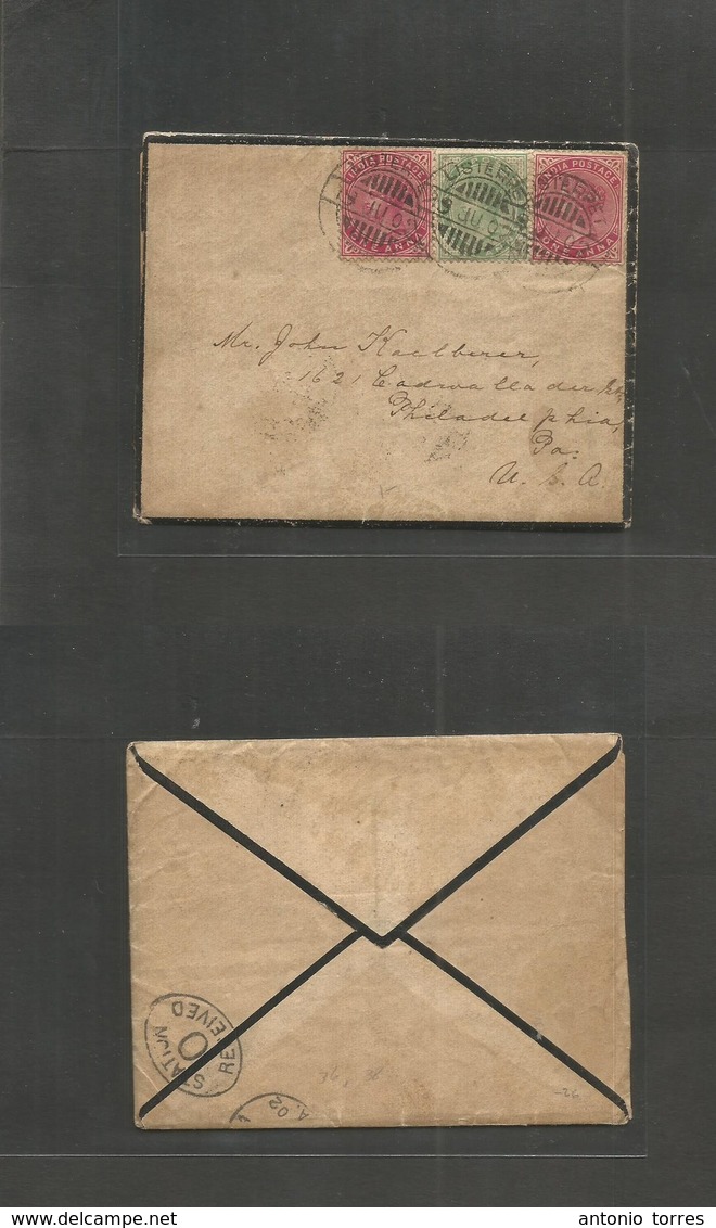 India. 1902 (19 Jan) Listerpet, Rajahamundy - USA, Pha, PA. Multifkd Envelope 2 1/2a Rate, Cds With Contains. - Andere & Zonder Classificatie