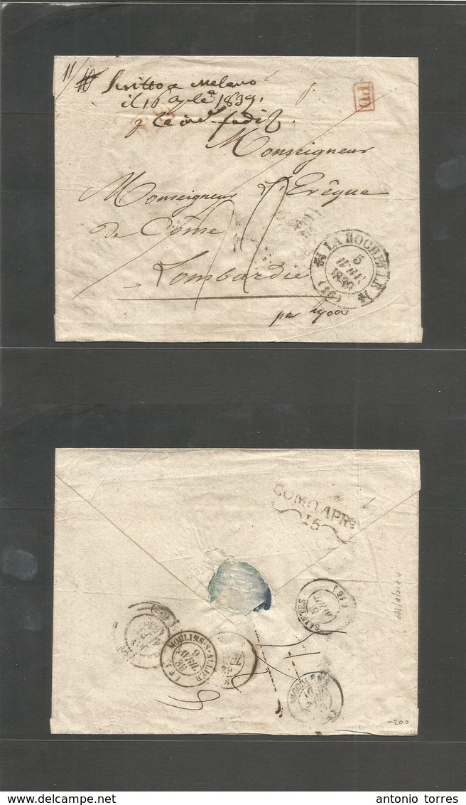 Italy Lombardy - Venetia. 1839 (5 April) France, La Rochelle - Lombardie, Como (15 April) Incoming Mail. Envelope Via Ly - Zonder Classificatie