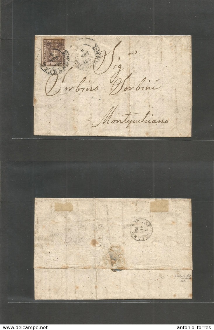 Italian States - Tuscany. 1859 (2 Sept) Firenze - Montepulciano. EL Full Text Fkd 10c Dark Brown With Just Complete To L - Unclassified