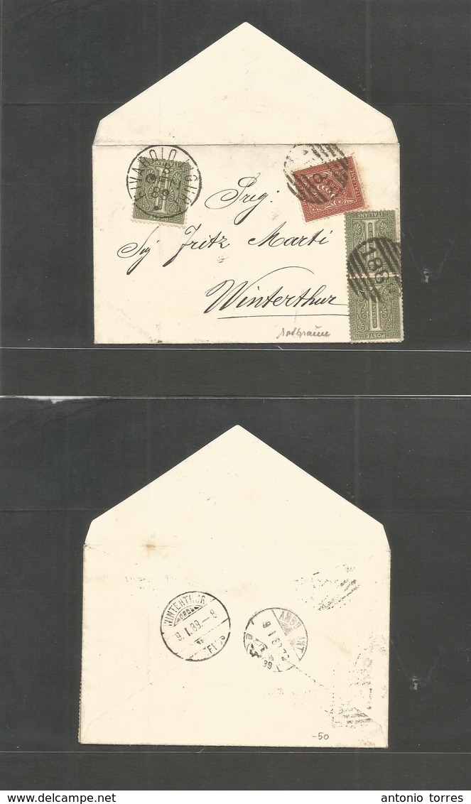 Italy. 1889 (8 Jan) Fiarolo Ligurie - Switzerland, Winterthur (9 Jan) Unsealed Pm Rate Envelope Fkd 1c (x3) + 2c At 5c R - Unclassified