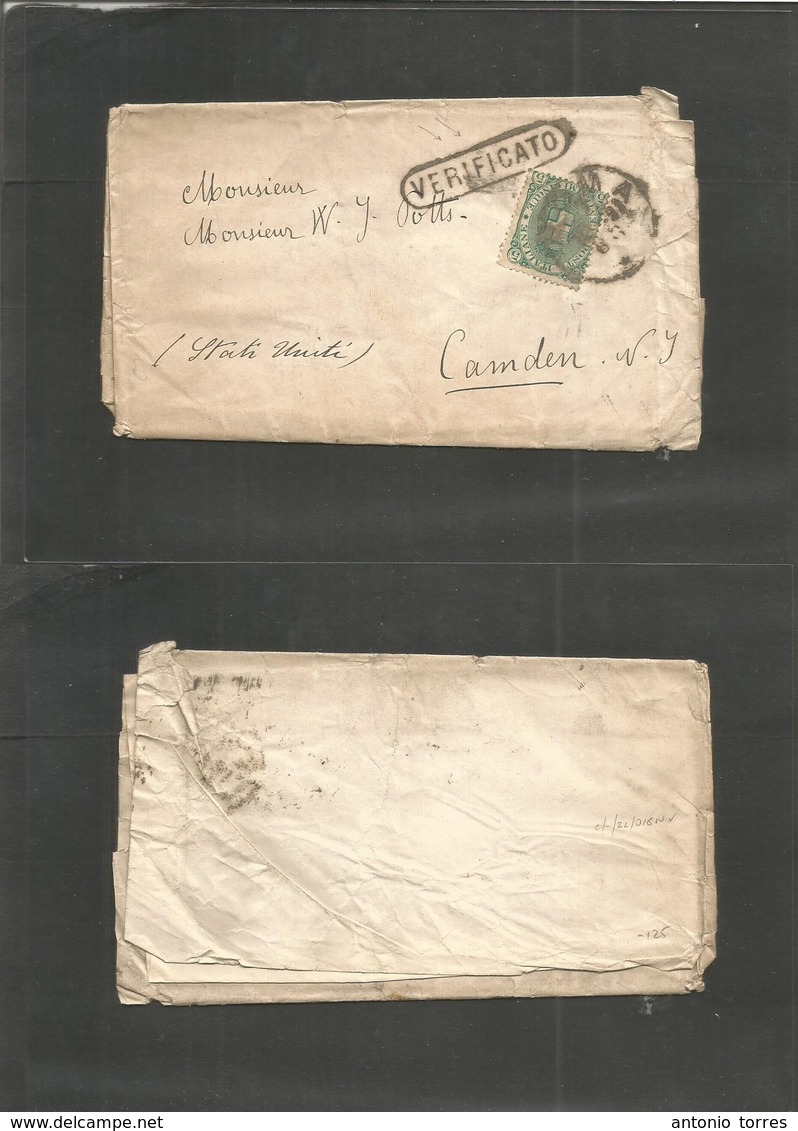 Italy. 1893 (Dec) Roma - USA, Camden, NJ. 5c Green Pm Rate Fkd Printed 50c Nazi Tradizioni Populari Italiane Fkd Unseall - Unclassified