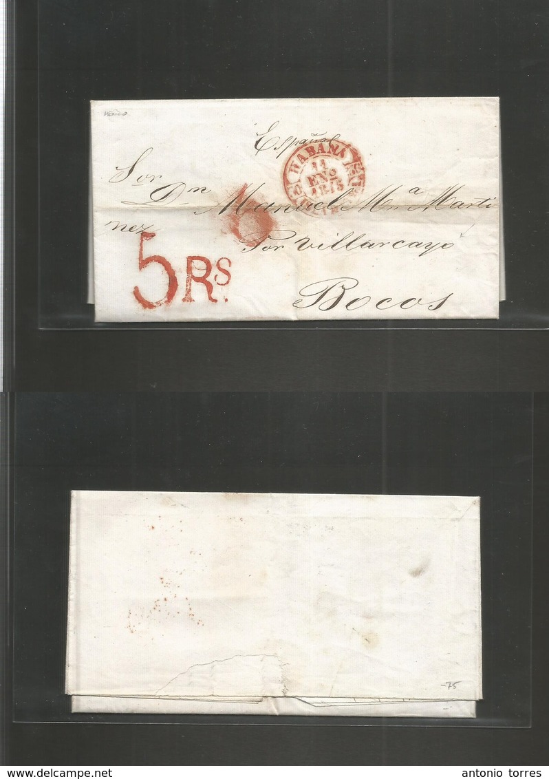 Mexico - Stampless. 1844 (15 Dic) Veracruz, Mexico - Cuba, Habana (11 Enero 1845) - Spain, España, Bocos, Villarcayo. EL - Mexico