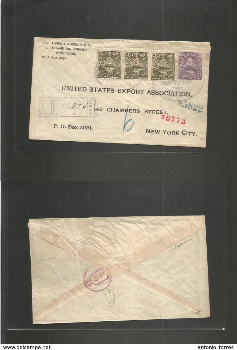 Nicaragua. 1899 (14 May) Corinto - USA, NYC (31 May) Registered Multifkd Env, Oval Cachet + Special Postal Service. - Nicaragua