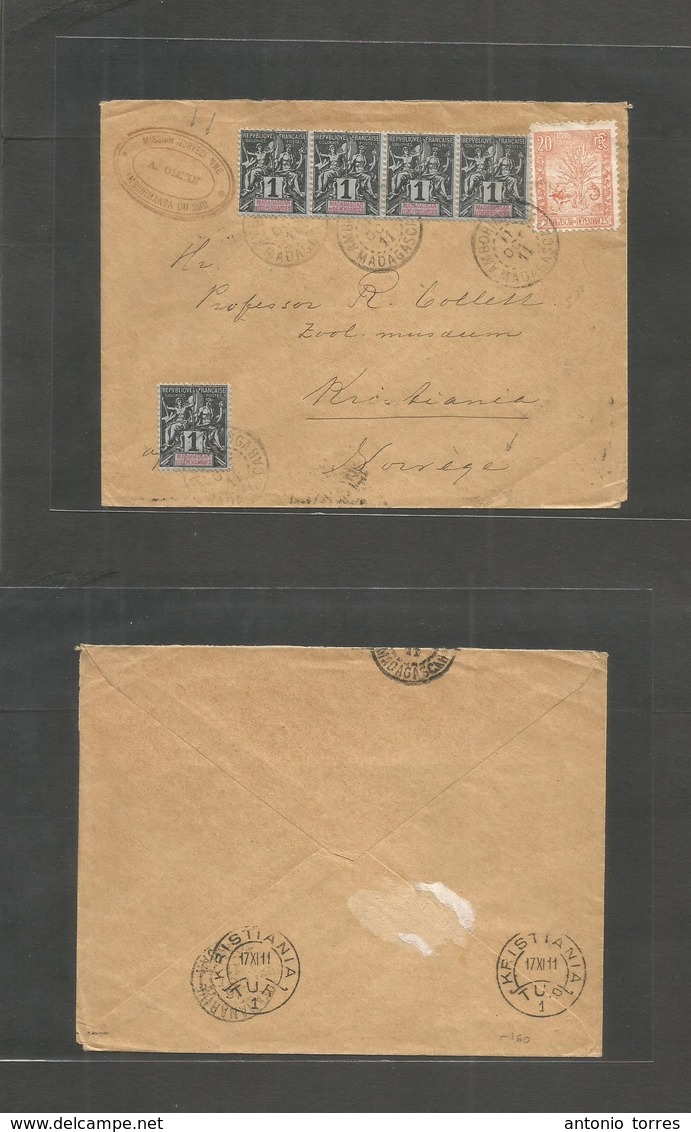 NORWAY. 1911 (11 Oct) NORWAY Mission Ambohimanga Du Sud - Norway, Christiania (17 Nov) Multifkd Mixed Issues Envelope, I - Otros & Sin Clasificación