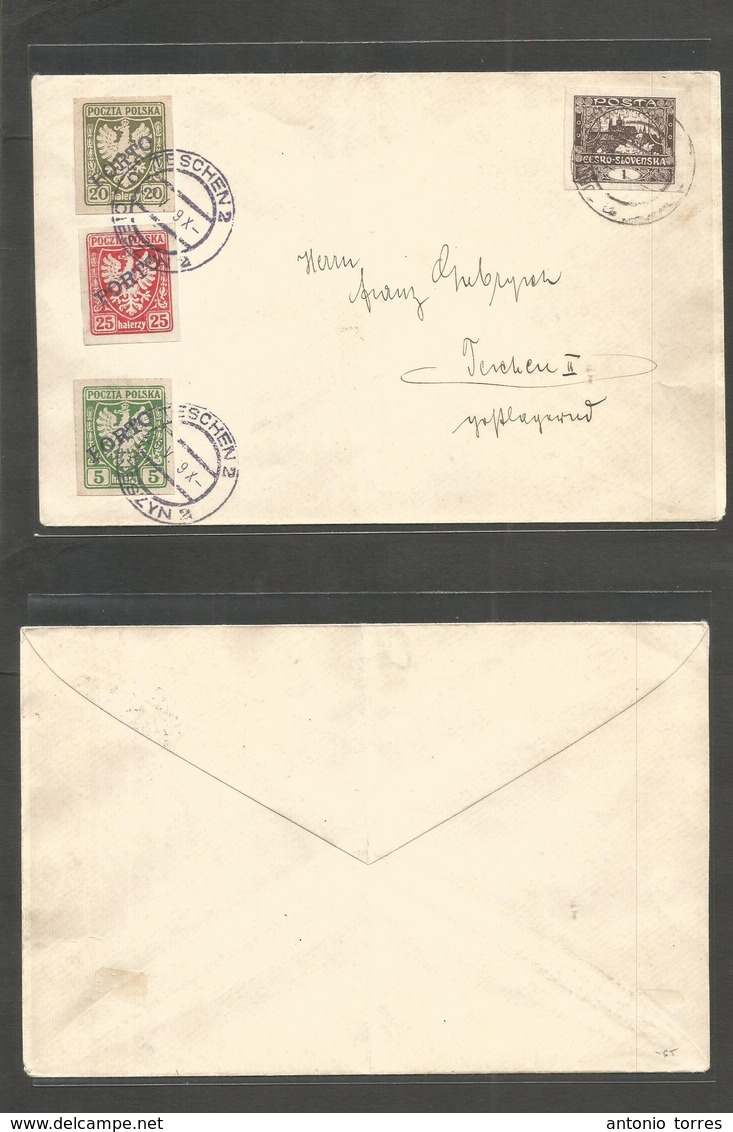 Poland. 1920 (9 May) Czechoslovakia - Teschen (9 May) Fkd Under Paid + Taxed Envelope. Three Ovptd PORTO Postage Dues, T - Other & Unclassified