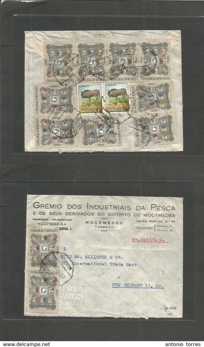 Portugal-Angola. 1954 (27 Ago) Moçamedes - USA, New Orleans Centenary Issue + Fauna. Multifkd Env Front + Reverse Tied O - Andere & Zonder Classificatie