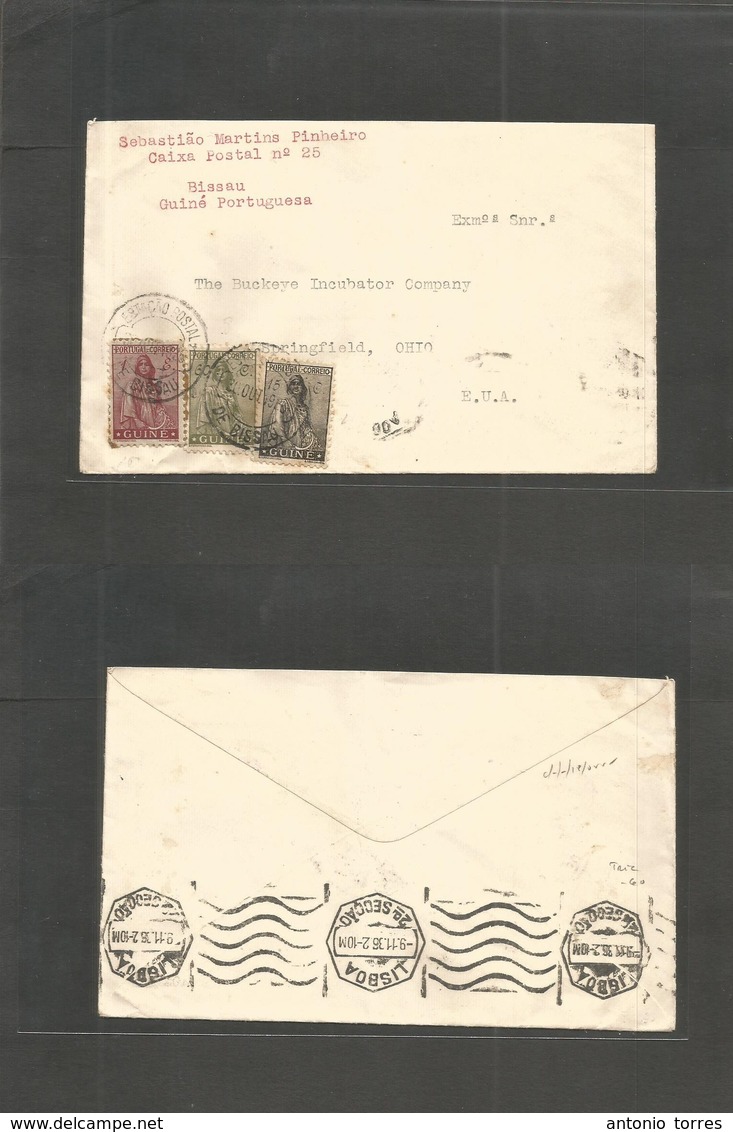 Portugal-Guinea. 1936 (20 Oct) Bissau - USA, Springfield, OH. Via Lisboa (9 Nov 6) Multifkd Env, Ceres New Issue, At 1,7 - Sonstige & Ohne Zuordnung