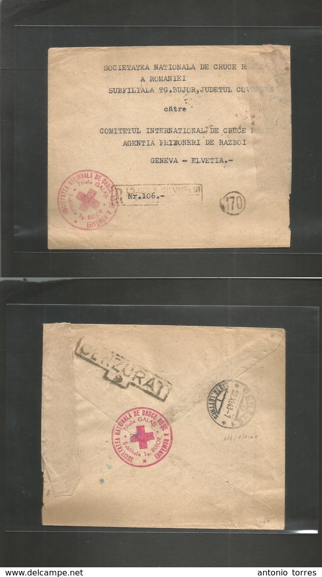 Romania. 1943 (Sept) Red Cross, Galati. POW Registered Unfranked Envelope To Switzerland, Geneva (22 Nov) Censored. Bett - Andere & Zonder Classificatie