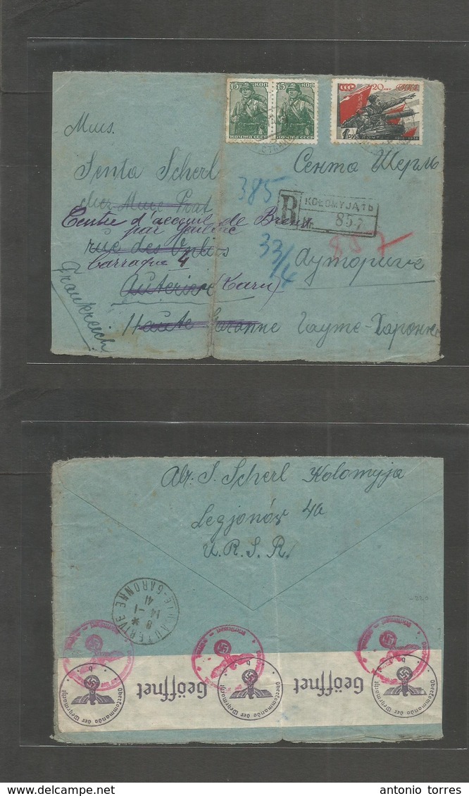 Russia. 1941 (28 July) French Forces In WWII: Russia Sc 635, 1r & Sc 735 Pair Tied By Cds Of KOLOMYJA To Stamped Registe - Other & Unclassified