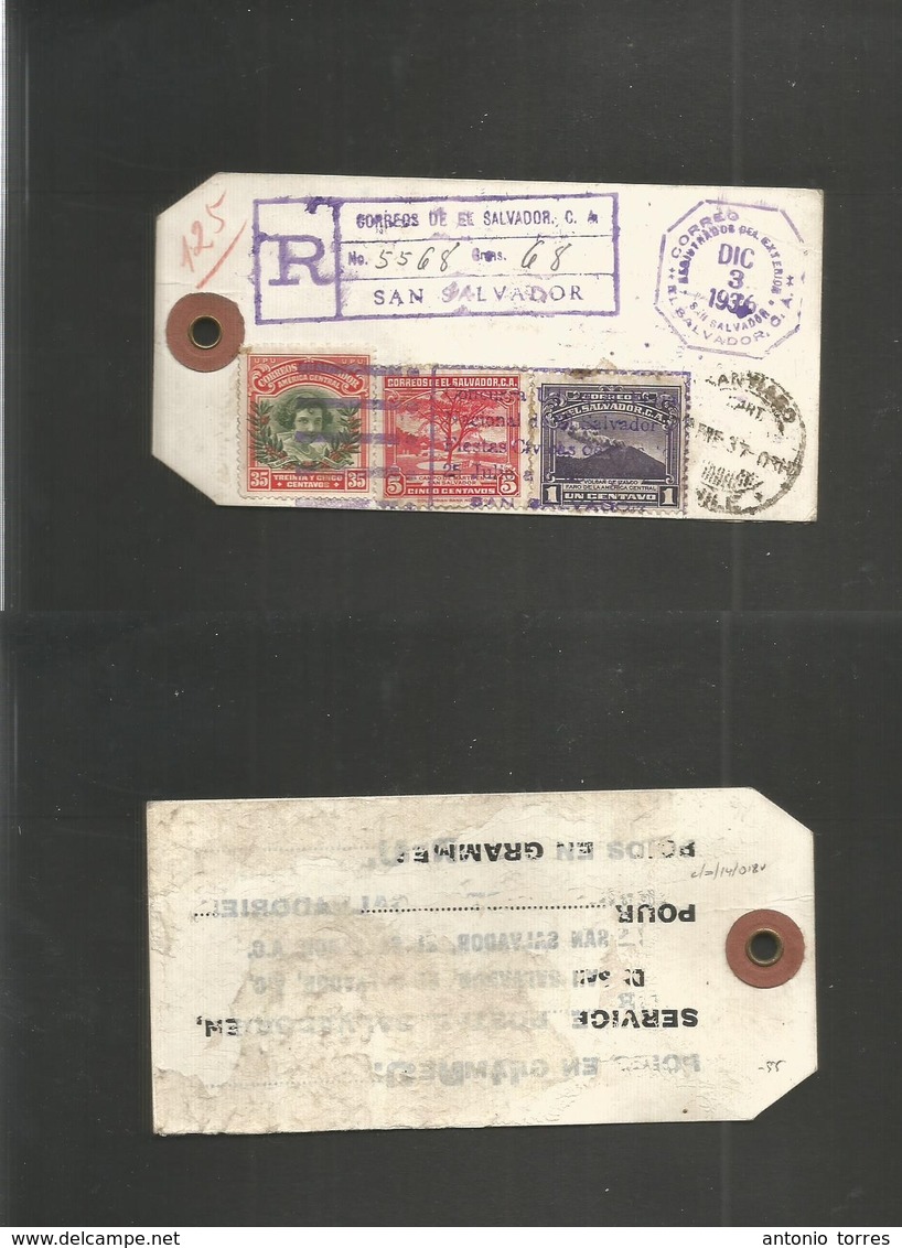 Salvador, El. 1936 (3 Dec) San Salvador - Chile, Santiago (11 Enero) Registered Multifkd Label Tag. Very Rare. - Salvador