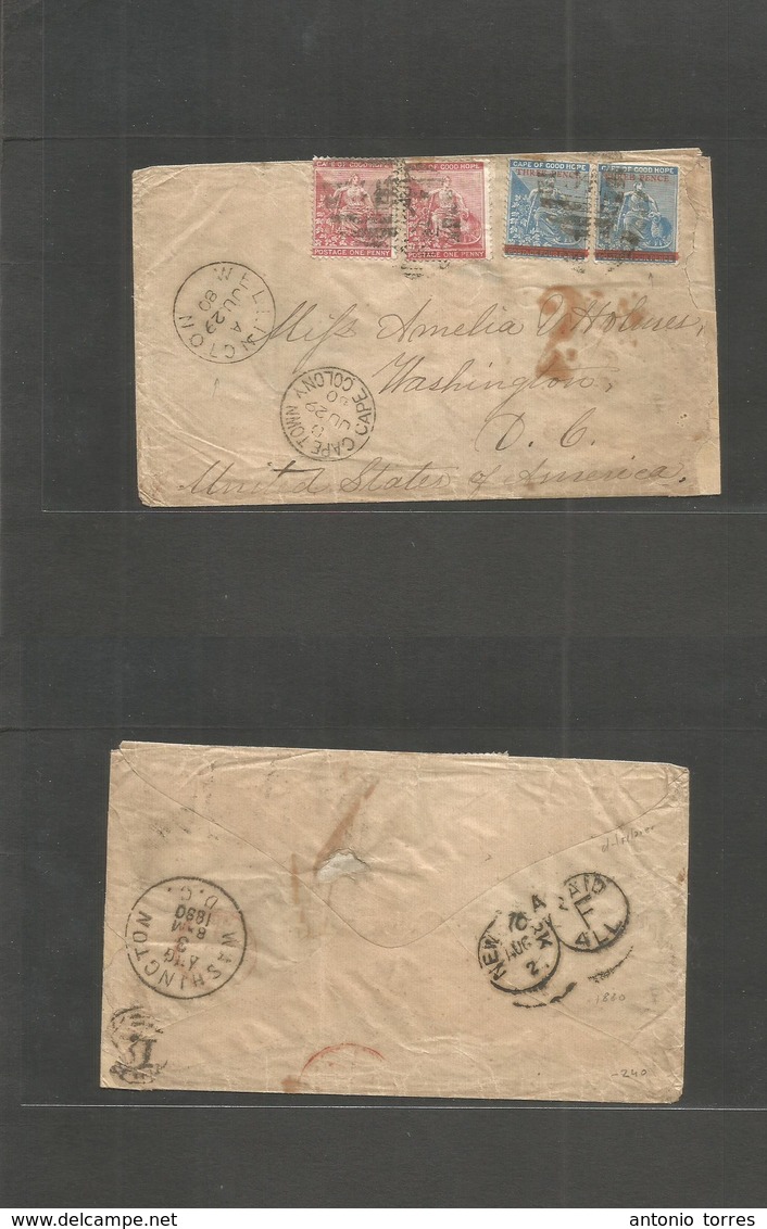 South Africa. 1880 (July 29) Wellington - USA, Washington DC (Aug 3) Via Cape Town - NY. Multifkd Env + Ovptd Issue. - Other & Unclassified