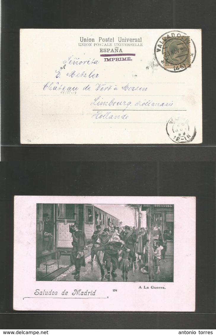 E-Alfonso Xiii. 1899 (2 Nov) Valladolid - Holanda (25 Nov) Tarjeta Postal "Madrid Saludos De" Con Franqueo Emision Pelon - Other & Unclassified