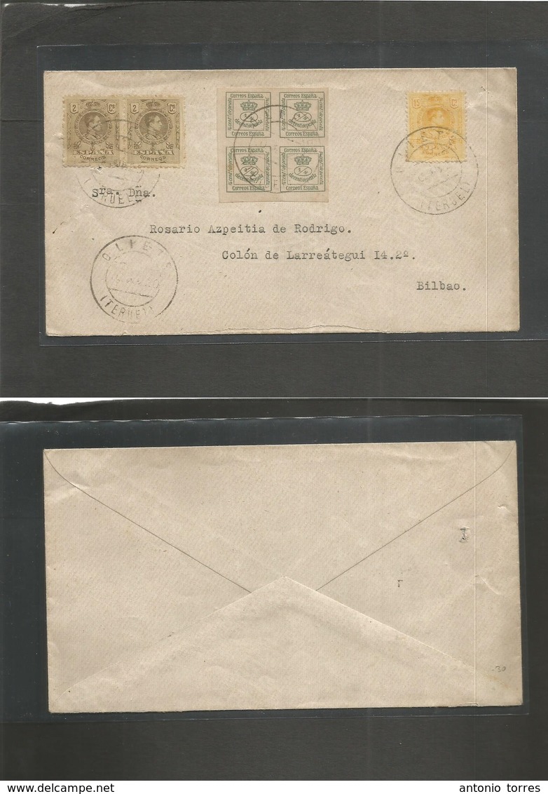 E-Alfonso Xiii. 1920. 267(2), 271, 173. Oliete, Teruel - Bilbao. Bonito Sobre Franqueo Multiple. - Andere & Zonder Classificatie