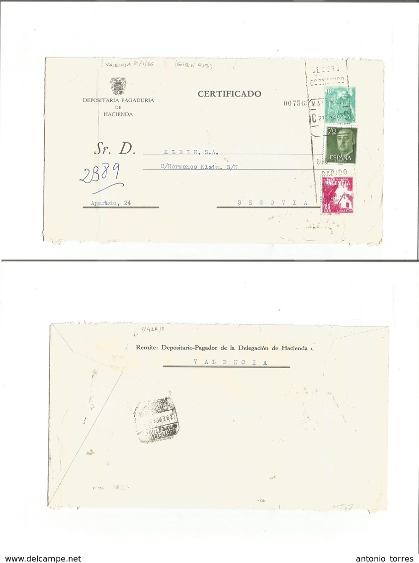 E-Enteros Postales. 1966 (21 Enero) Valencia - Segovia. Sobre Entero Postal Hacienda 1,80 Pts. Castillo De La Mota + Pla - Other & Unclassified