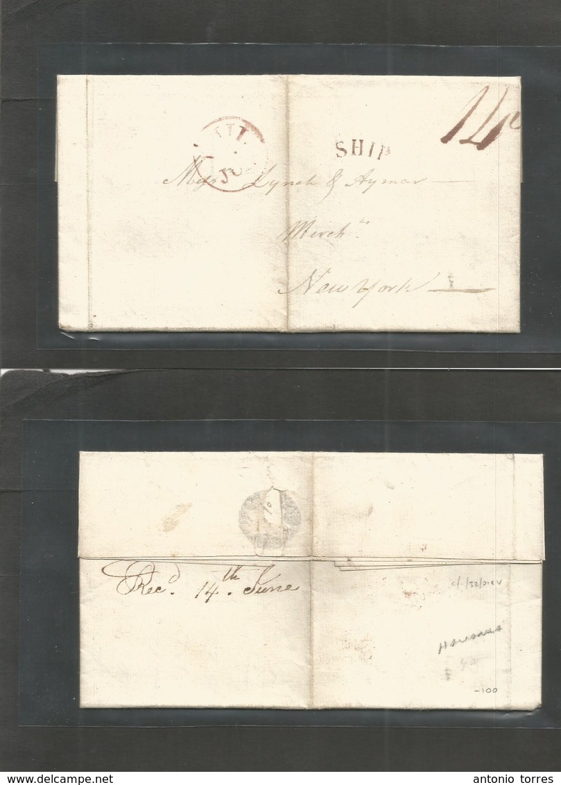 Cuba. 1816 (23 May) Havana - USA, NY (14 June) EL Full Text Via Philadelphia + Strip + 14 Cert Mns Charge. The Rare Earl - Otros & Sin Clasificación