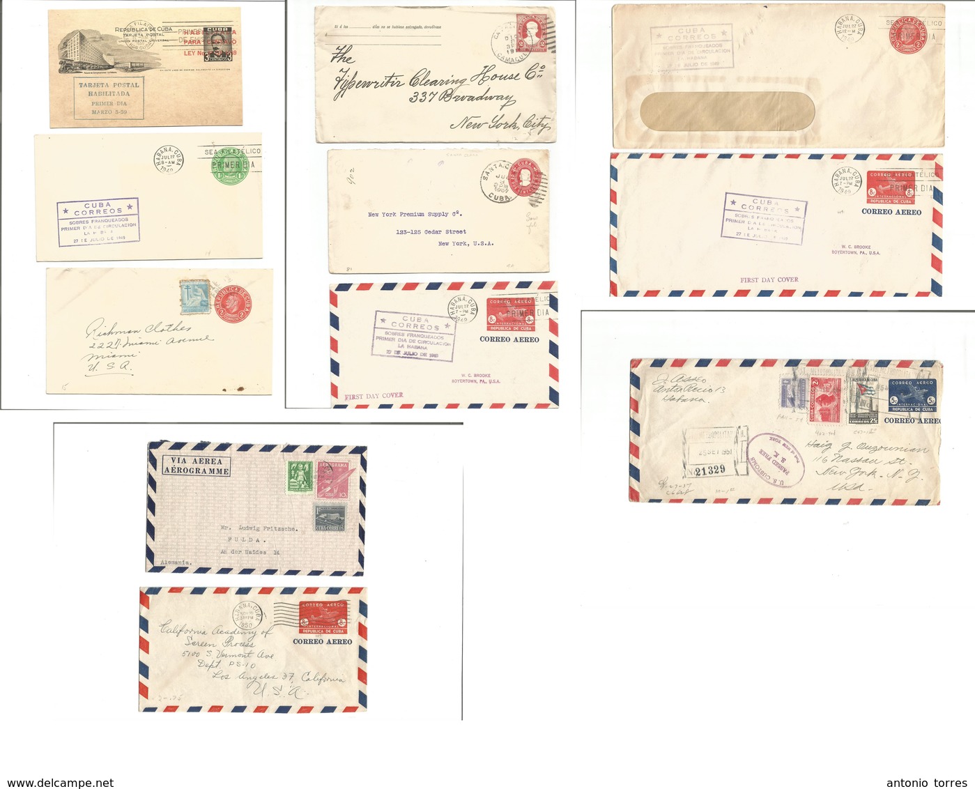 Cuba. C. 1907 / 1959. 13 Diff Used Stationary Cards + Envelopes + Diff Usages, Private, Adtls Frankings, Etc. Even Some  - Andere & Zonder Classificatie