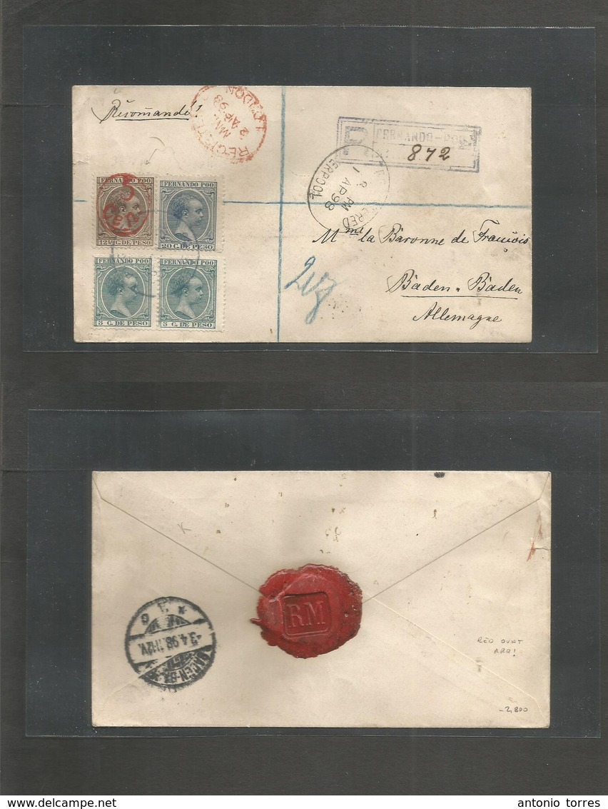 E-Fernando Poo. 1898. F. Poo - Alemania, Baden Baden (3 Abril) Sobre Certificado Con Cuatro Sellos Pelon Tarifa 35 Centi - Other & Unclassified