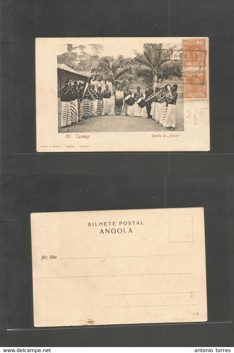 E-Fernando Poo. 1917 (Marzo) Santa Isabel. Tarjeta Sin Circular Con Musicos Africanos Y Sello 5 Cts Naranja Pareja Verti - Other & Unclassified