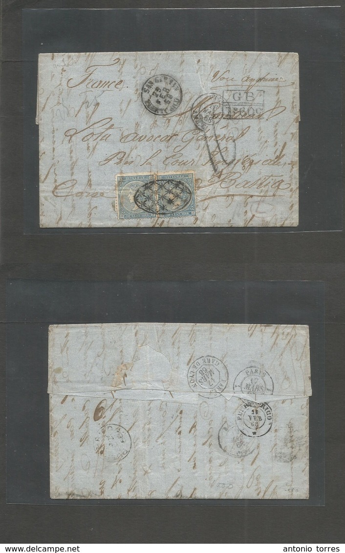 Puerto Rico. 1868 (25 Febr) San German - Isla De Corcega, Bastia, France (17 Marzo) Carta Completa Franqueo Isabel II 10 - Puerto Rico