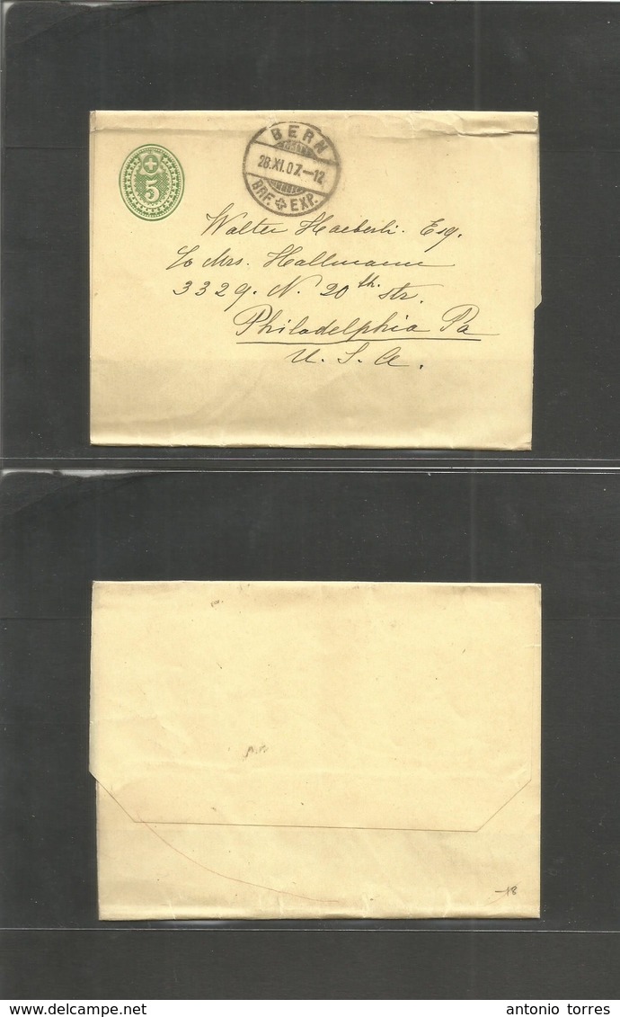 Switzerland - Stationery. 1907 (28 Nov) Bern - USA, Pha. 5c Green Stat Complete Wrapper. Fine And Scarce Transatlantic U - Sonstige & Ohne Zuordnung