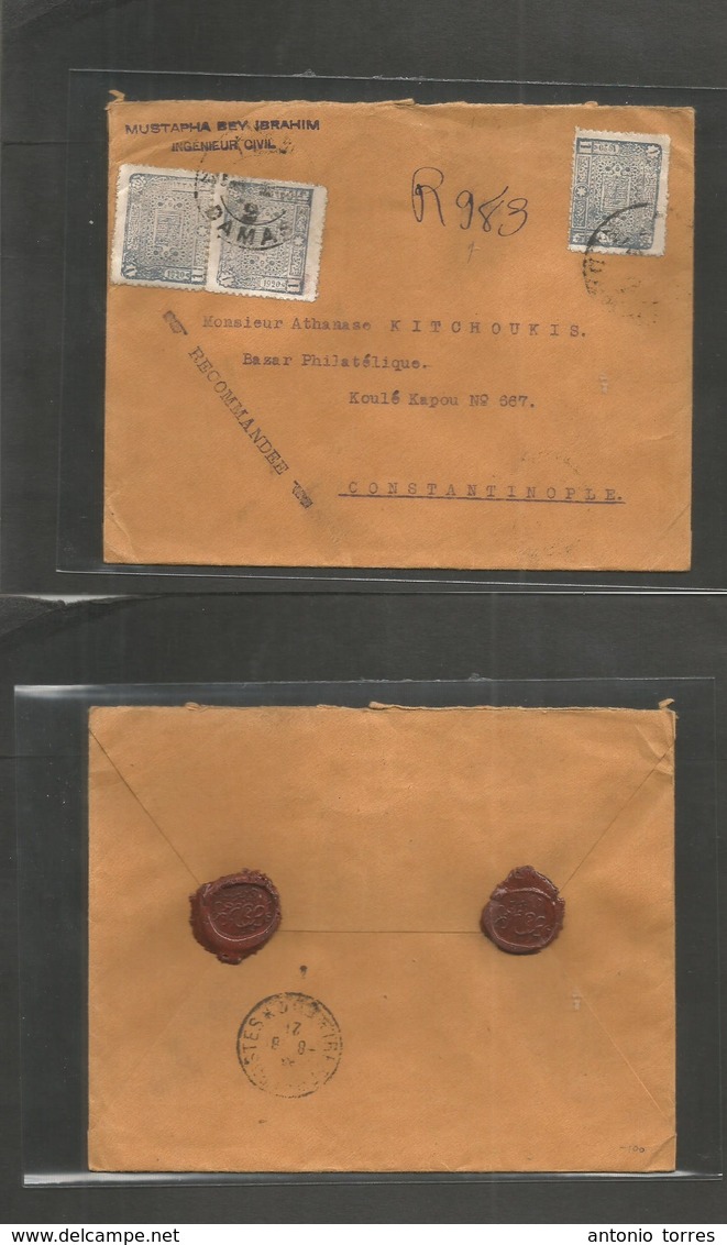 Syria. 1921 (28 May) Damas - Turkey, Constantinople (8 June) Registered Comercial Multifkd Envelope. Fine Usage + Better - Syrie