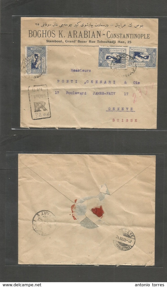 Turkey. 1923 (20 Dec) Istambul - Switzerland, Geneva (24 Dec) Comercial Multifkd Illustrated Envelope. Fine. - Sonstige & Ohne Zuordnung