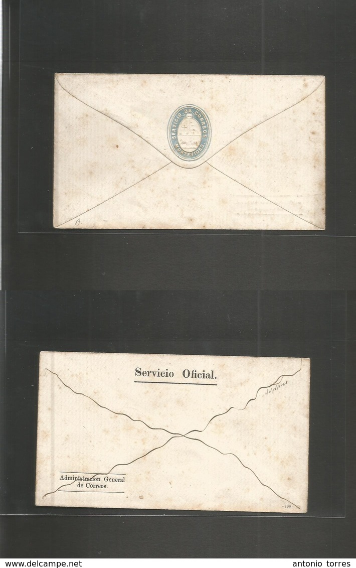 Uruguay. C. 1880. Servicio De Correos, Montevideo. Official Stationery Envelope, Reverse Blue Embossed Seal + Very Scarc - Uruguay