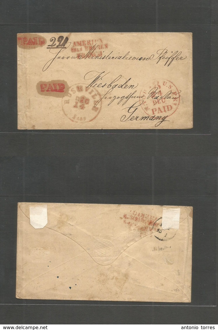 Usa. C. 1850s (Dec 14) Rushville, Illinois - Germany, Wiesbaden (15 Jan) Cash Prepaid US Via NY / US Packet / 8c Period  - Other & Unclassified