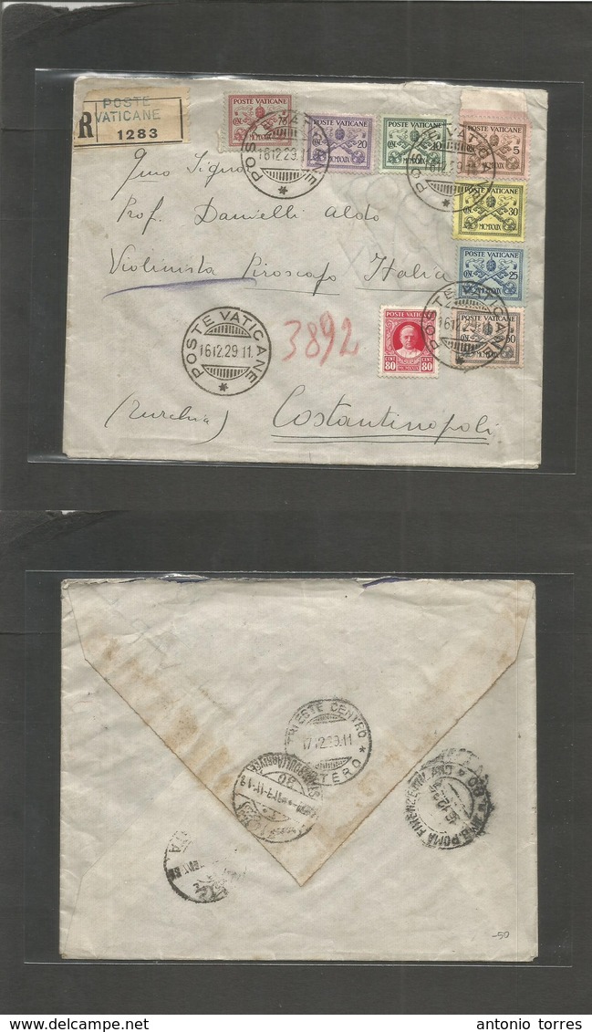 Vatican. 1929 (16 Dec) Poste Vaticane - Turkey, Constantinople. Registered Multifkd Envelope. Via Triest, Transits + Arr - Other & Unclassified