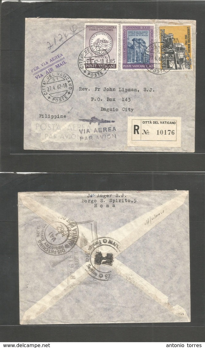 Vatican. 1962 (27 April) Citta - Philippines, Baquio (May 1) Registered Multifkd Airmail Envelope. Amazingly A Better De - Other & Unclassified