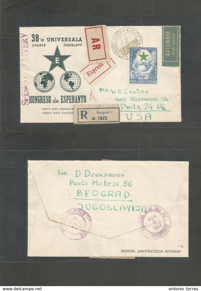 Yugoslavia. 1953 (4 Aug) Belgrade Esperanto Congress. Registered Epress AR Airmail Single Fkd Envelope To USA, Pha, PA ( - Other & Unclassified