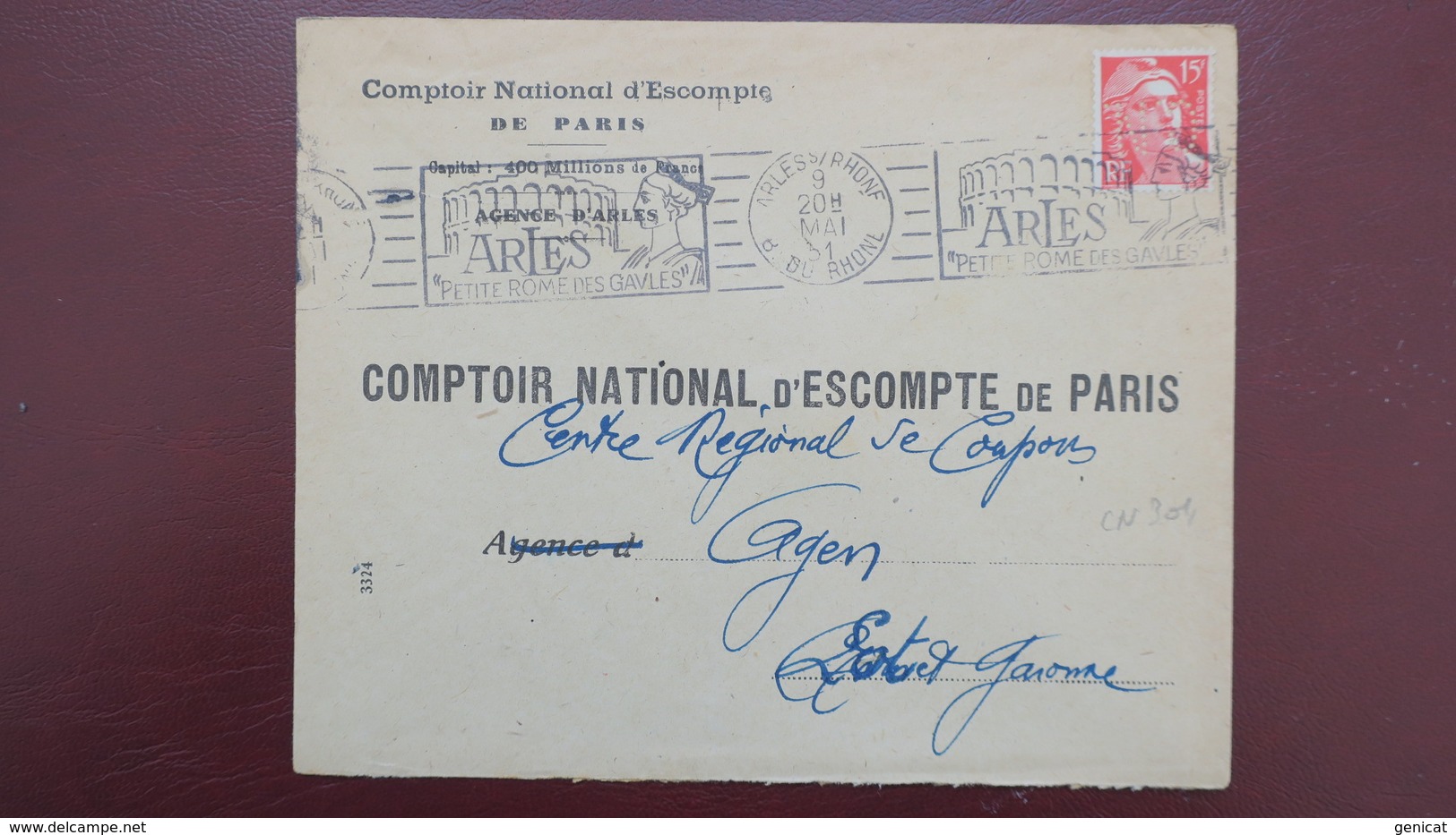 Lettre Perfore CN 304 Agence De Arles  Comptoir National D'Escompte  1951 Gandon - Autres & Non Classés