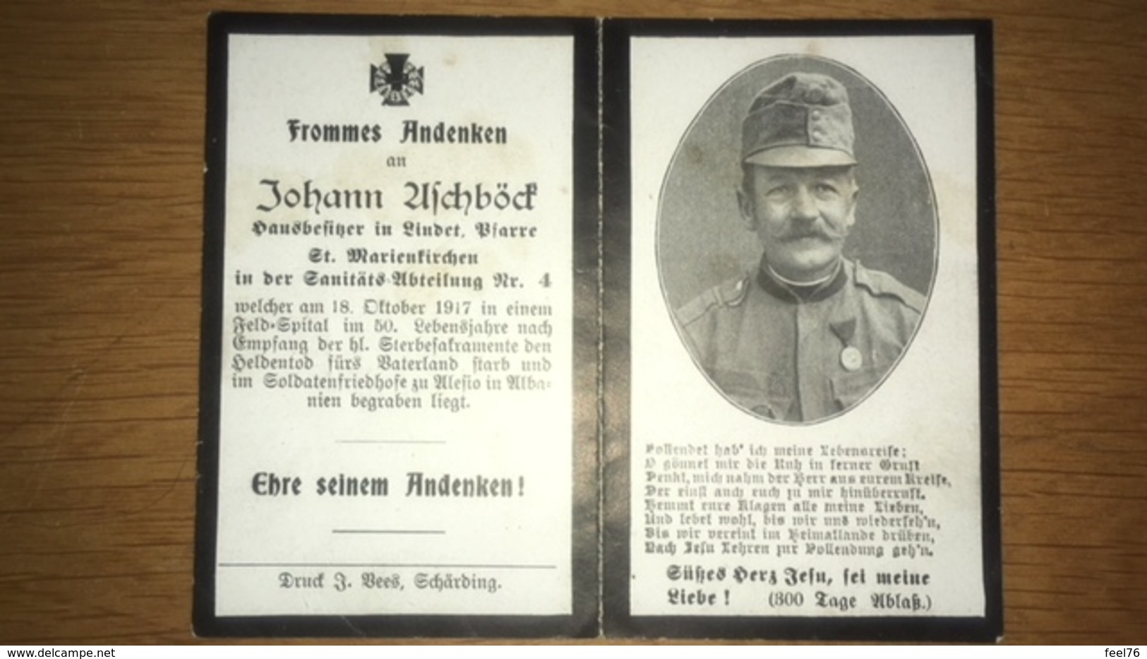 Sterbebild Wk1 Ww1 Bidprentje Avis Décès Deathcard KUK Sanitäts Abteilung 4 ALESIO ALBANIEN Aus Lindet Marienkirchen - 1914-18