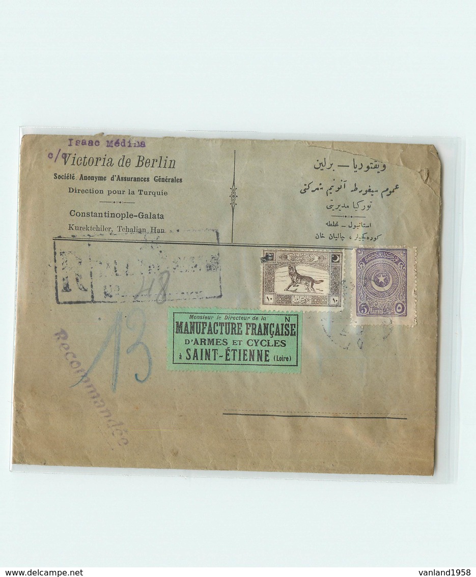 Lettre Recommandée  De TURQUIE-  Voyagée De Contantinople à St Etienne En 1923 - Storia Postale