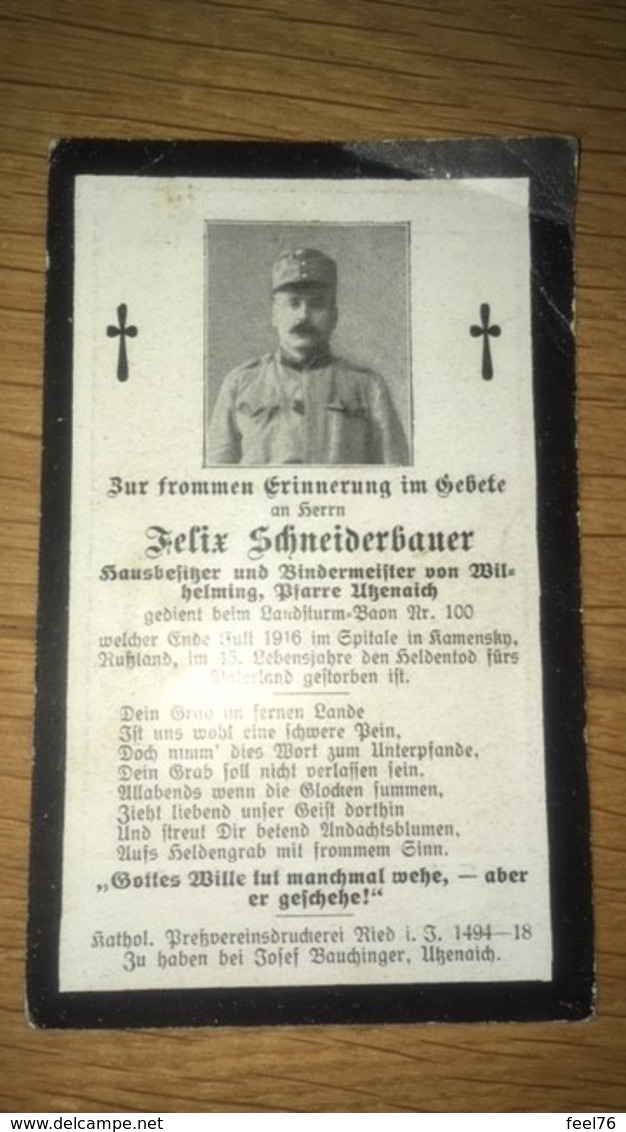 Sterbebild Wk1 Ww1 Bidprentje Avis Décès Deathcard KUK Landsturm Baon 100 KAMENSKY RusslandJuli 1916 Aus Wilhelming - 1914-18